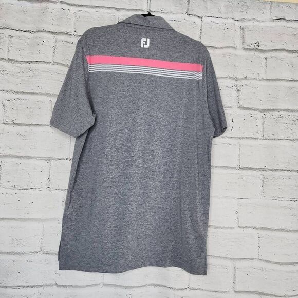 FootJoy Golf Mens Grey Striped Short Sleeve Athletic Fit Polo Shirt Medium Logo - Picture 6 of 11